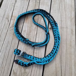 Barrel Reins Knotted Blue Turquoise Black Braided Horse Equine Western